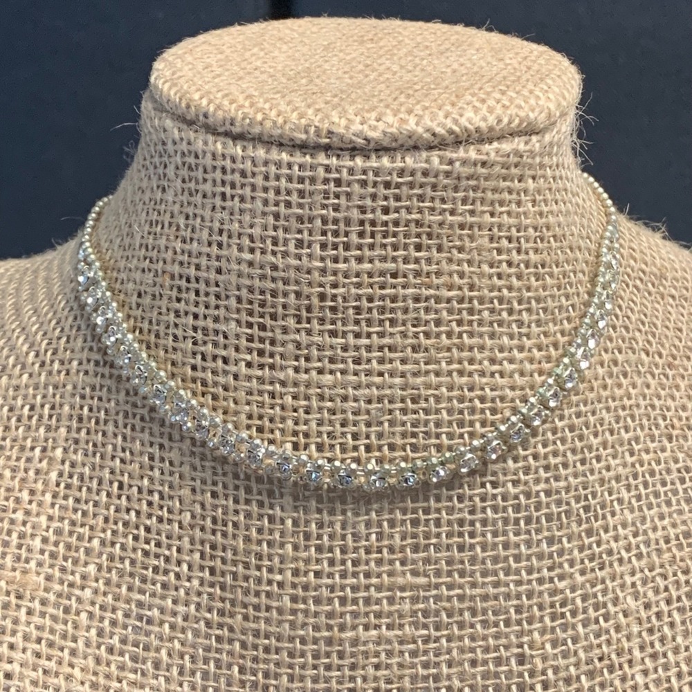 Claire's Silver Tone Rhinestone Ball Chain Choker Necklace 14 Inch Adjustable